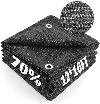 Cool Area 70% Sun Shade Cloth Mesh Tarp with Grommets for Plant Cover 12x16ft Patio Canopy Garden Pergola Greenhouse Car Barn Kennel Black