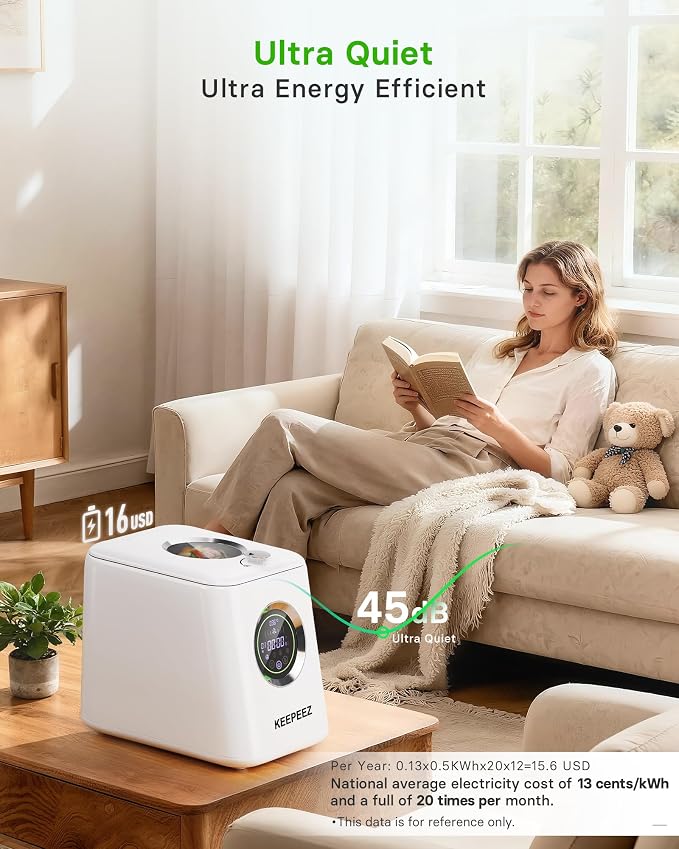 1 Gallon Electric Kitchen Composter, Smart Mill Food Recycler with Large Touch Screen, Compost Bin Indoor with 4 Sharktooth Blades, 0.5kWh Per Cycle Energy-efficient, Odorless, Low Noise,Auto-Cleaning