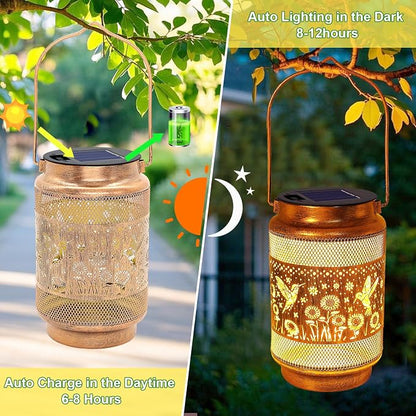 Gifts for Mom, Solar Lanterns Outdoor, Mother Birthday Gift from Daughter Son, Metal Solar Hanging Hummingbird Lights with Shepherd Hook for Outside Garden Yard Patio Pathway
