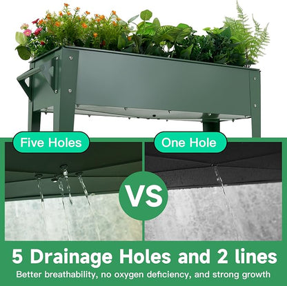 Raised Garden Bed with Legs and Wheels, Metal Outdoor, Green | Steel Frame, 400lb Capacity, 32in Tall No Bending, 2 Large Wheels, Bottom Shelf, Drainage Holes, Herb Vegetable Planter Box