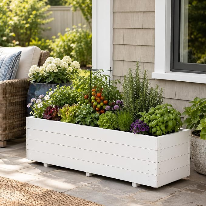 Fir Wood Raised Garden Bed Rectangular Planter for Outdoor Tomato Planter | For Herbs & Flowers Garden Includes Fabric Planter Liner, 4 Drainage Holes