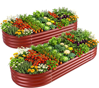 Land Guard 2 Pcs 6ft Metal Raised Garden Bed, 6 x 3 x 1 Galvanized Planter Raised Beds for Vegetables, Brown