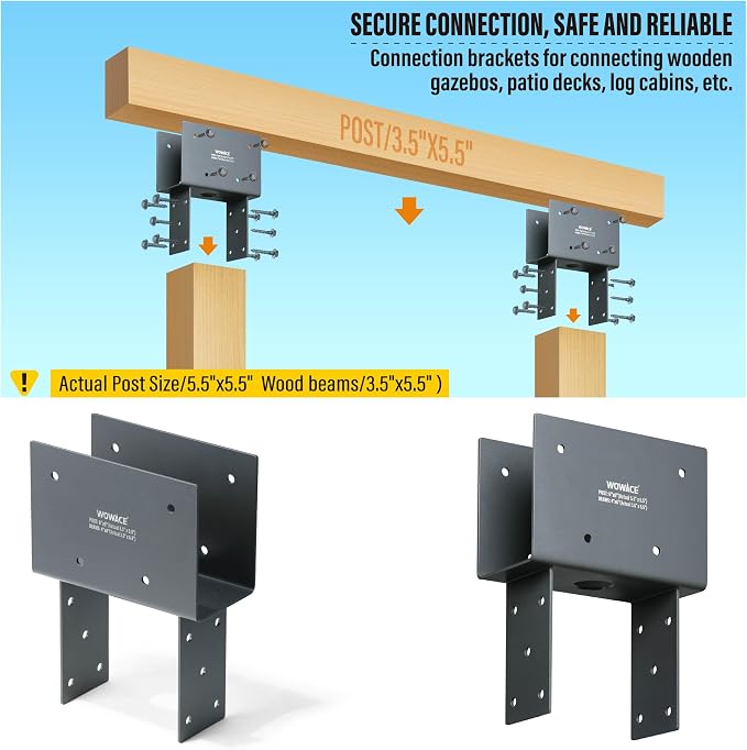 1pc 4x6 (Actual 3.5"x5.5") Post Cap Tie Bracket, Stainless Steel Wood Beam Support Bracket, for Gazebos, Patio Decks, and Porches Wood Post to Beam Support (Dark Ggray)