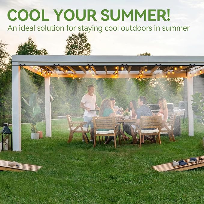 120FT Misters for Outside Patio, Outdoor Misting Cooling System with 28 Brass Nozzles & 2 Water Filters, DIY Misting Kit for Backyard Garden Greenhouse Deck Umbrella Canopy Pool Porch Trampoline
