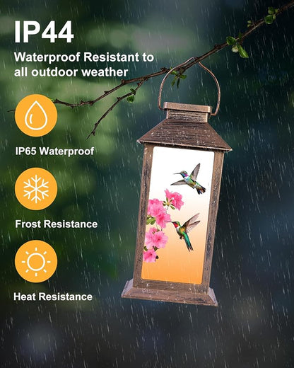 Hummingbird Solar Lanterns Outdoor Waterproof Garden Decor Birthday Gifts for Women Mom Grandma Sister, Hanging LED Plastic Solar Lights Outside Gardening Decorations for Yard Patio Backyard Lawn