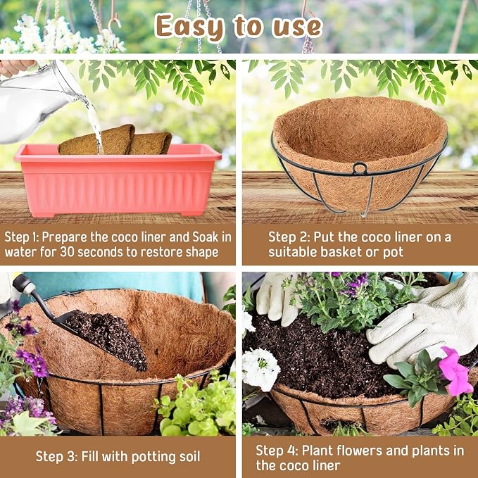 Legigo 3 Pack 20 Inch Hanging Basket Coco Liners Replacement, 100% Natural Round Coconut Coco Fiber Planter Basket Liners for Hanging Basket Flowers/Vegetables