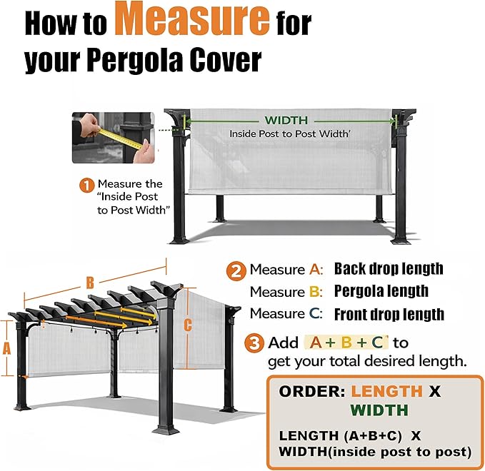 Alion Home Waterproof Pergola Cover - Universal Replacement Canopy (16' L x 10' W, Beige)