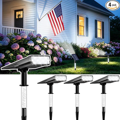 Solar Lights Outdoor Waterproof, 76-LED Super Bright Solar Flood Lights Outdoor, Dusk to Dawn Solar Spot Lights for Landscape Lighting Pathway Garden Flag Pole- Cool White, 4 Pack