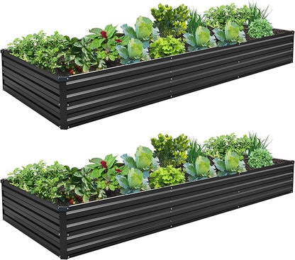 2PCS 10x3x1ft Galvanized Raised Garden Bed Kit,Gardening Planter Box | Outdoor Elevated Metal Planter Box For Vegetables, Flowers, Herbs, Anti-Rust Galvanized Steel, Open Drainage, Sturdy (Black)