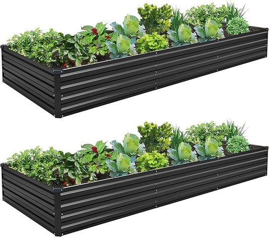 2PCS 10x3x1ft Galvanized Raised Garden Bed Kit,Gardening Planter Box | Outdoor Elevated Metal Planter Box For Vegetables, Flowers, Herbs, Anti-Rust Galvanized Steel, Open Drainage, Sturdy (Black)