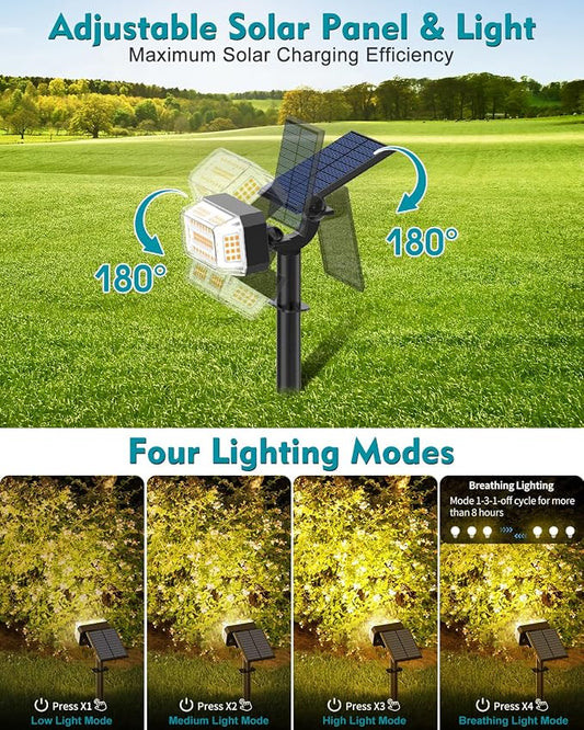 Solar Spot Lights Outdoor Waterproof IP65, 102 LEDs Solar Spotlights with Adjustable Light & Panel, [4 Modes/6 Pack] Landscape Flood Powered Lights for Outside Yard Garden Pathway(Warm White)