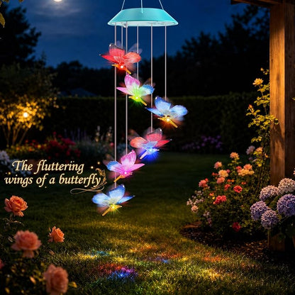 Toodour Solar Wind Chime, Color Changing LED Swaying Butterfly Wind Chimes, Upgrade Butterfly with Fluttering Wings, Waterproof Solar Outdoor Light Decor for Garden Window Patio, Gift for Mom Grandma