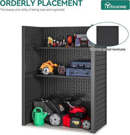 YITAHOME 2-Piece Metal Storage Shed Shelves for 59 cuft Vertical Outdoor Storage Shed，2-Piece Outdoor Storage Rack 51 inx13.8 in with 8 Screws, Easy Assembly, 22 lbs, Black