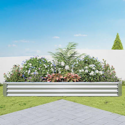 Metal Galvanized Raised Garden Bed Kit, 8 x 4 x 1 ft Galvanized Steel Raised Garden Planter Box Outdoor with Open Base for Growing Vegetables/Flowers/Herbs/Fruits/Succulents, Rectangle, Silver