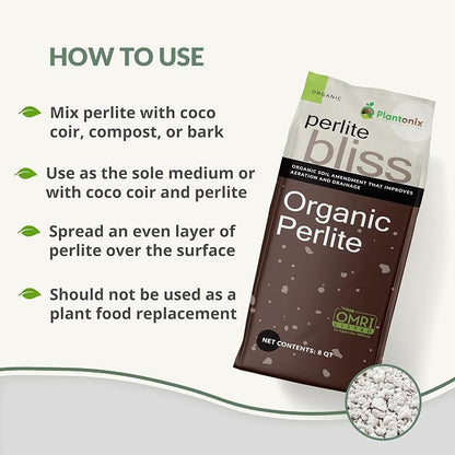 Perlite Bliss (8 Qts) - Organic Perlite for Plants Indoor Soil Amendment - Horticultural Perlite for Gardening & Seed Starting - Mixes Easily with Potting Soil, Vermiculite, & Coco Coir for Plants