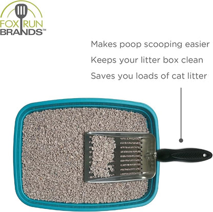 Fox Run Stainless Steel Cat Litter Scooper, 10" Litter Box Scooper with Long Handle