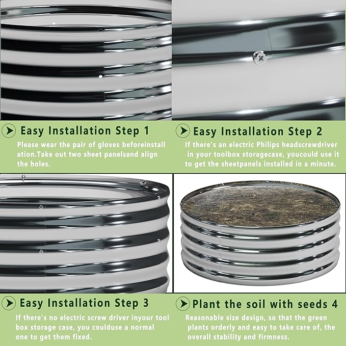 DIIYIV 2PCS 4x4x1FT Galvanized Raised Garden Bed, Outdoor Metal Vegetable Flower Planter Box Silver