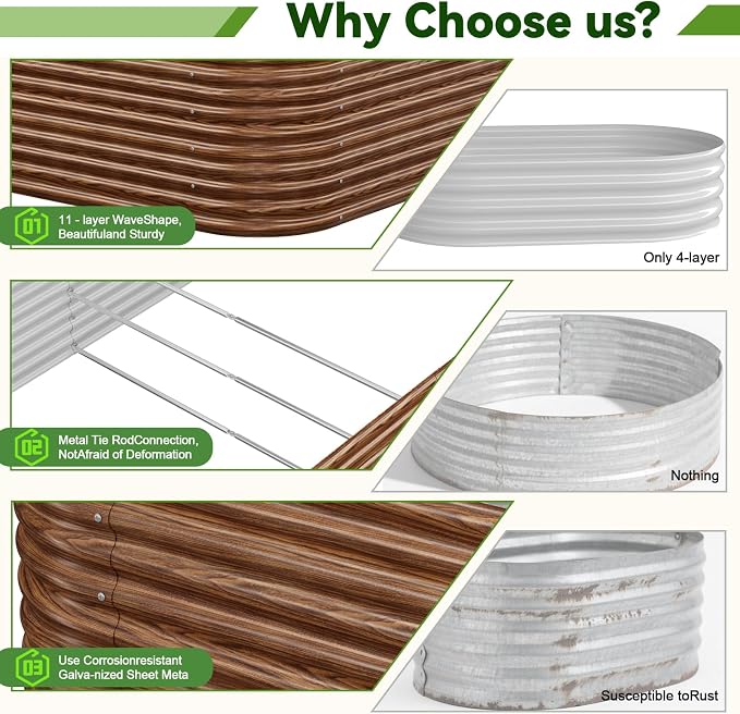 2 Pack Tall 8x4FT Brown Corrugated Galvanized Steel Raised Garden Bed Outdoor, Metal Above Ground Garden Bed for Vegetables and Flowers, Raised Beds for Gardening
