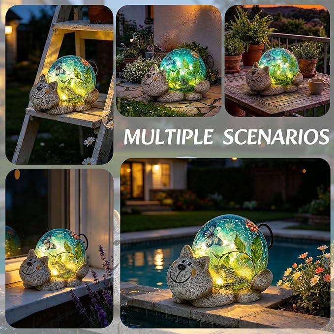 Solar Garden Statues Outdoor Decor - Cat Outdoor Statues with Solar Lights Resin Cat Sculptures for Yard Art Lawn Ornaments, Valentines Day Gifts, Housewarming Garden Gifts