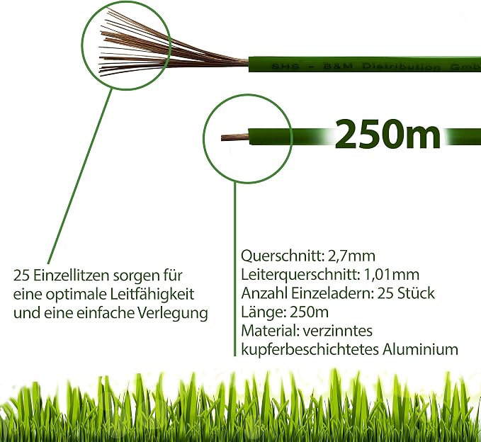 RASENFREUND 250 m Boundary Cable for Robotic lawnmowers, Lawn mowers, Accessory Set, Boundary Wire for Search Cables, Compatible with Gardena/Bosch/Husqvarna/Worx/Honda/Robomow/iMow, Diameter 2.7 mm