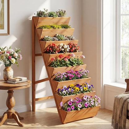 HAPPYGRILL Vertical Raised Garden Bed, Freestanding Wood Elevated Planter Box w/Legs for Growing Vegetables Flowers Herbs, Indoor Outdoor Tiered Plant Stand for Patio Yard Balcony Corner (2,8-Tier)