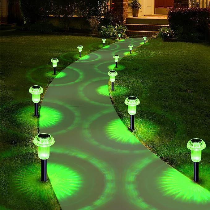 Priddop Solar Halloween Lights Outdoor Waterproof 8 Pack Green LED Mushroom | Yard Pathway Garden Decorative Patio Landscape Path Walkway Spike Pattern Acrylic Cap ABS Stake Outside Halloween Decor