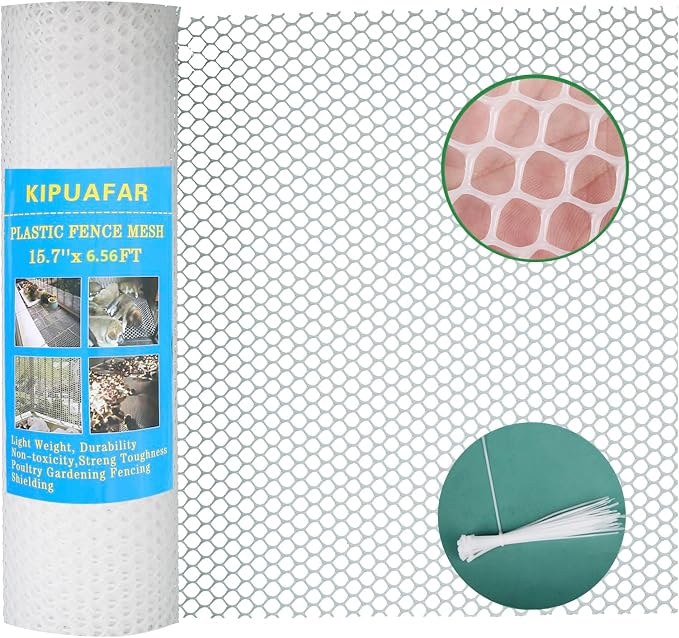 White Plastic Wire Mesh Fence 15.7IN x 6.56FT - Commercial Grade Hexagonal Netting, Heavy Duty Snake & Rodent Barrier for Farms, Poultry Yards, Dog Runs | Durable Outdoor Security Fencing