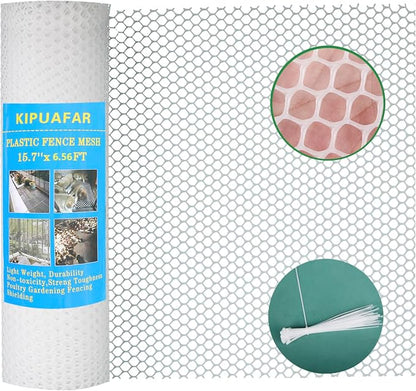 White Plastic Wire Mesh Fence 15.7IN x 6.56FT - Commercial Grade Hexagonal Netting, Heavy Duty Snake & Rodent Barrier for Farms, Poultry Yards, Dog Runs | Durable Outdoor Security Fencing