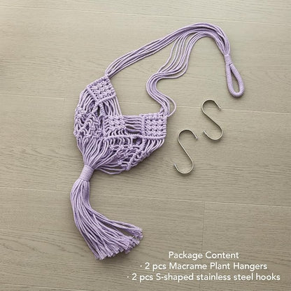 Hanging Planter with Patterns,2Packs Macrame Plant Hangers Indoor Macrame for up to 8 inch Pot Crochet Boho Plant Hanger Holder for Indoor Outdoor with 2S Shaped Stainless Steel Hooks (Purple)