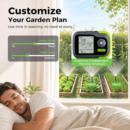 Sprinkler Timer, Watering Timer for Garden Hose, 2 Outlets Programmable Hose Timers with Rain Delay, Outdoor Soaker Auto & Manual Drip Irrigation Controller System for Lawn Yard Greenhouse
