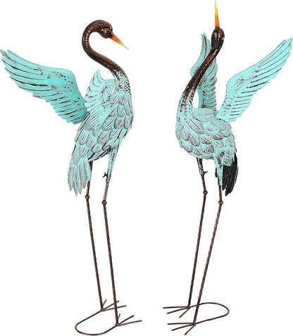 Extra-Large 47.5" Blue Heron Decor, Handcrafted Metal Crane Statue with Stable U-Ground Stakes, Backyard Decoration, Metal Garden Bird Animal Yard Art, Lawn Ornament Decor