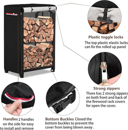 17 Inch Firewood Rack Cover,Heavy Duty 600D Waterproof Outdoor Firewood Storage Rack Cover,Wood Rack Cover for 2-Tiers Small Log Holders for Firewood.(14" D x 17" W x 30" H,Cover Only)