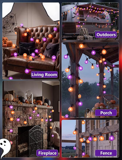 Orange and Purple Halloween Lights Outdoor, 25Ft 27 G40 Shatterproof Bulbs | Connectable Globe Patio Lights, Waterproof Halloween Decorations Lights for Outdoor Indoor Patio Home Party Garden Yard Decor