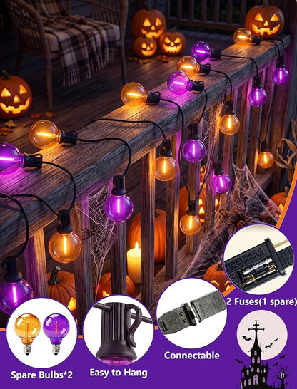 25 LED Outdoor String Lights, 25Ft Halloween Decoration Lights | Shatterproof Orange Purple G40 Bulbs, Connectable, Plug in, UL Certified, Hanging Halloween Lights for Home Decor Patio