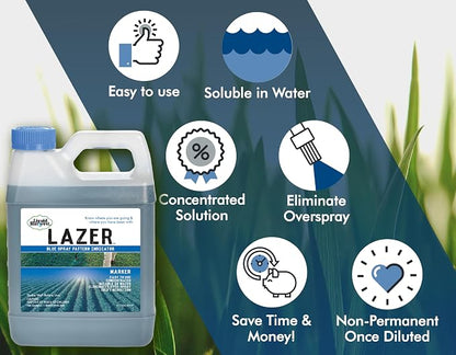 Liquid Harvest Lazer Blue - 32 Ounces - Concentrated Spray Pattern Indicator - Perfect Weed/ Fertilizer Marking Dye, Turf Mark and Blue Herbicide Marker