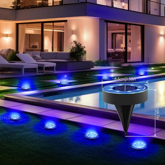 Joomer Solar Ground Lights Outdoor Waterproof, 12 Pack 8 LED, Blue | Solar Powered Garden Lights Disc Landscape Lighting Outdoor for Patio Pathway Lawn Yard Driveway Walkway outside