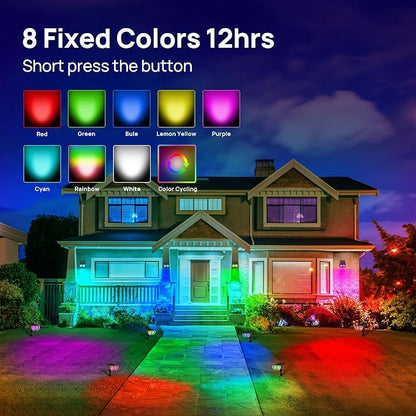 Consciot Solar Spot Lights Outdoor, Halloween Decorations 22 LEDs IP67 Waterproof Color Changing Solar Outdoor Lights, 8 Colors, 2-in-1 Adjustable Wall Lights for Garden Yard Pathway, 4 Pack (RGB)