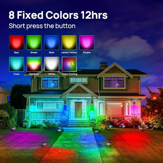 Consciot Solar Spot Lights Outdoor, Halloween Decorations 22 LEDs IP67 Waterproof Color Changing Solar Outdoor Lights, 8 Colors, 2-in-1 Adjustable Wall Lights for Garden Yard Pathway, 4 Pack (RGB)