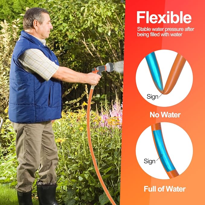 SPECILITE Garden Water Hose 200 ft x 3/4 in Heavy Duty, Flexible and Lightweight, Burst 600 psi, Kink-less Hybrid Rubber Pipe for Backyard, 3/4'' Brass Fittings, Orange
