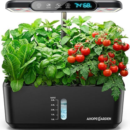 Ahopegarden Hydroponics Growing System Herb Garden: 10 Pods Indoor Garden Kit with LED Grow Light and Smart Temp & Humidity Display - Plant Germination Kit for Home Kitchen