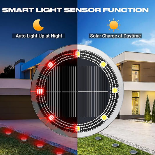 Peasur Mini Solar Ground Lights Outdoor, 8 Pack Flat Solar Powered Disc Lights, IP68 Waterproof, Anti-Rust, Landscape Lighting for Pathway Garden Yard Lawn Walkway Landscape Driveway, Red