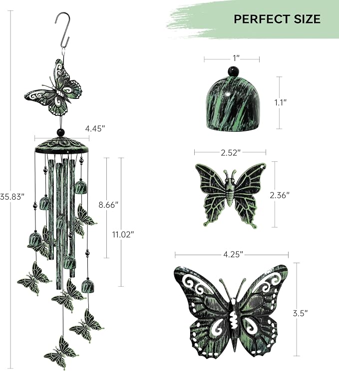 35" Butterfly Wind Chimes for Outside, Butterfly Wind Chimes Gifts for Mother's Day, Garden Decor for Outdoor Porch Patio Home Yard Decorations