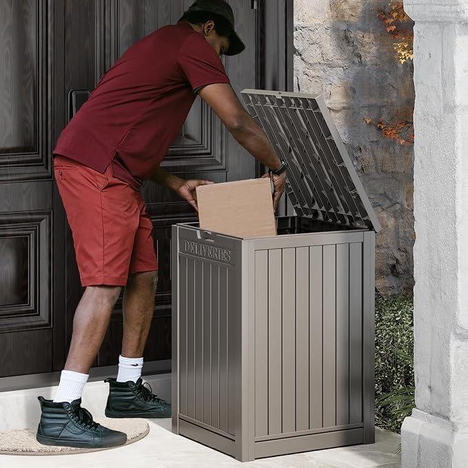 LHBGO Package Delivery Box for Outside, 48 Gallon Storage with Lockable Secure, Large Double Wall Resin Outdoor Package Delivery Waterproof Deck