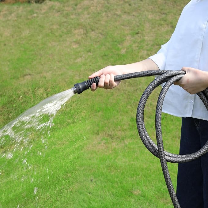 Garden Hose 100ft x 5/8",Flexible Water Hose,Lightweight Braided Hose with Swivel Handle,Leak-Free Connections, Male to Female Fittings, Kink Resistant Durable Hybrid Hose,Grey