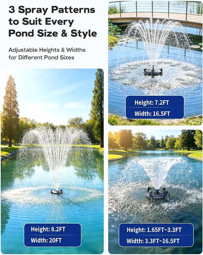 Antfraer Floating Pond Fountain with RGB LED Lights, 1600GPH Pond Fountain for Large Ponds, Remote Control Pond Aerator with 3 Spray Patterns for Water Gardens, Fish Pool & Lakes, 21.65 Inch Float