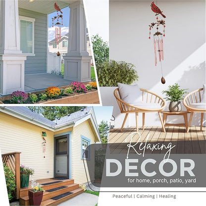Wind Chimes for Outside, Wind Chimes Outdoor Clearance, Soothing Tones Outdoors, Cardinal Wind Chime, Memorial, Sympathy Gift, Patio, Porch, Home Décor, Modern, Art Décor, Bronze (32" Cardinal)