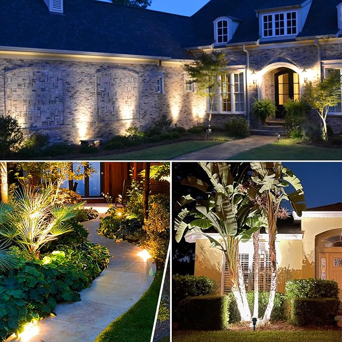Outdoor Landscape Lighting, 4 Pack LED Outdoor Spot Lights with Transformers, 12V Warm White Low Voltage Landscape Lights IP65 Waterproof Plug in Spotlight for Yard House Pathway Tree Pools