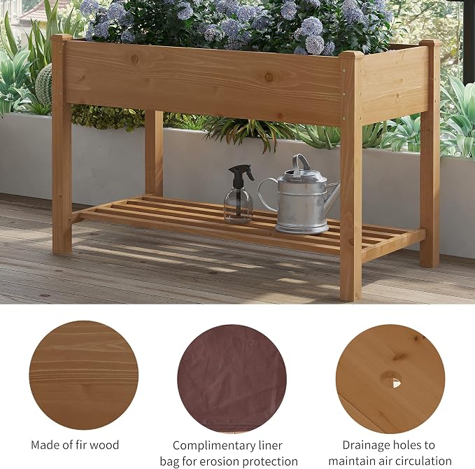 Raised Garden Bed with Legs Elevated Wooden Planter Box Stand Large Planter Stand Box for Fruits Vegetables Flowers with Divider with Bag - 48 * 24 * 30.5IN（Brown）