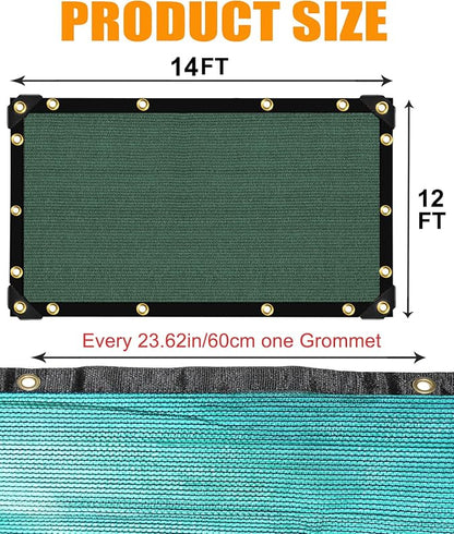 70% Green Colored Shade Cloth 12ft x 14ft Sun Shade Netting with Grommets | Breathable UV Block Balanced Shade for Garden, Plants Cover Patio, Pergola, Chicken Coop, Kennel, Vegetables, Greenhouse