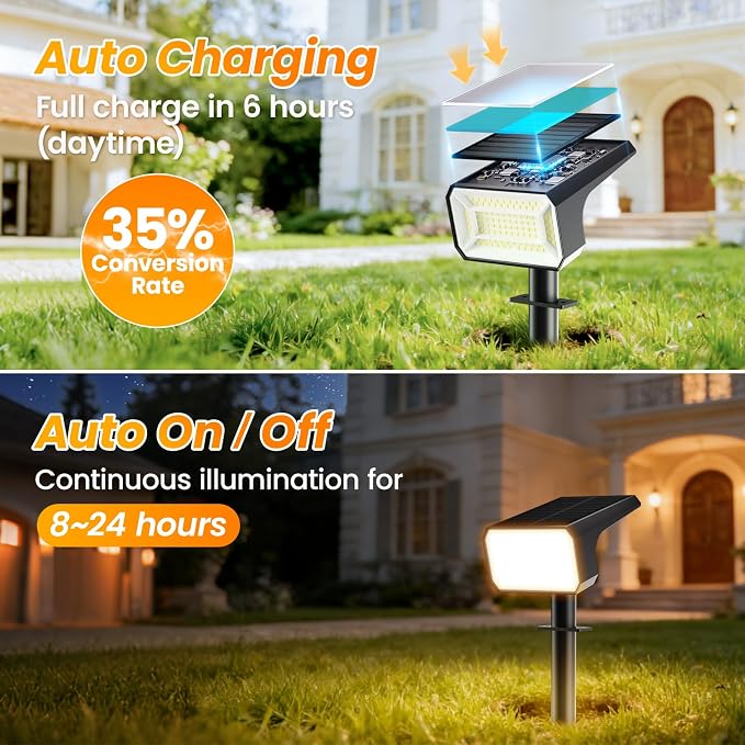 Fabrito Upgraded Solar Spot Lights Outdoor IP67 Waterproof 8 Pack, [108 LEDs, 4 Modes, 800LM] Dusk to Dawn Spotlights for All Night, 2-in-1 Solar Landscape Lights for Garden, Yard, Tree, Warm White